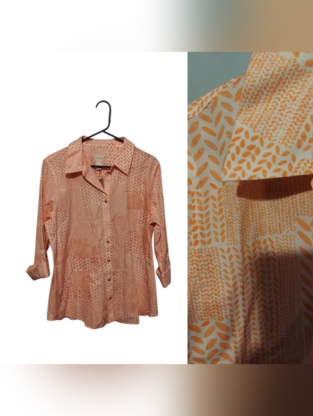 NWT Chico's Patchwork No Iron Button Shirt Top Size 2 12/14 Office Career Preppy - Picture 2 of 12